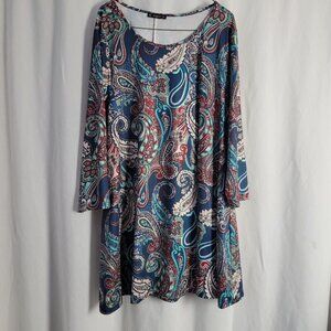 Enmain Dress Tunic Paisley Silky Flowy 3X Plus Colorful BOHO Chic Stretch Resort